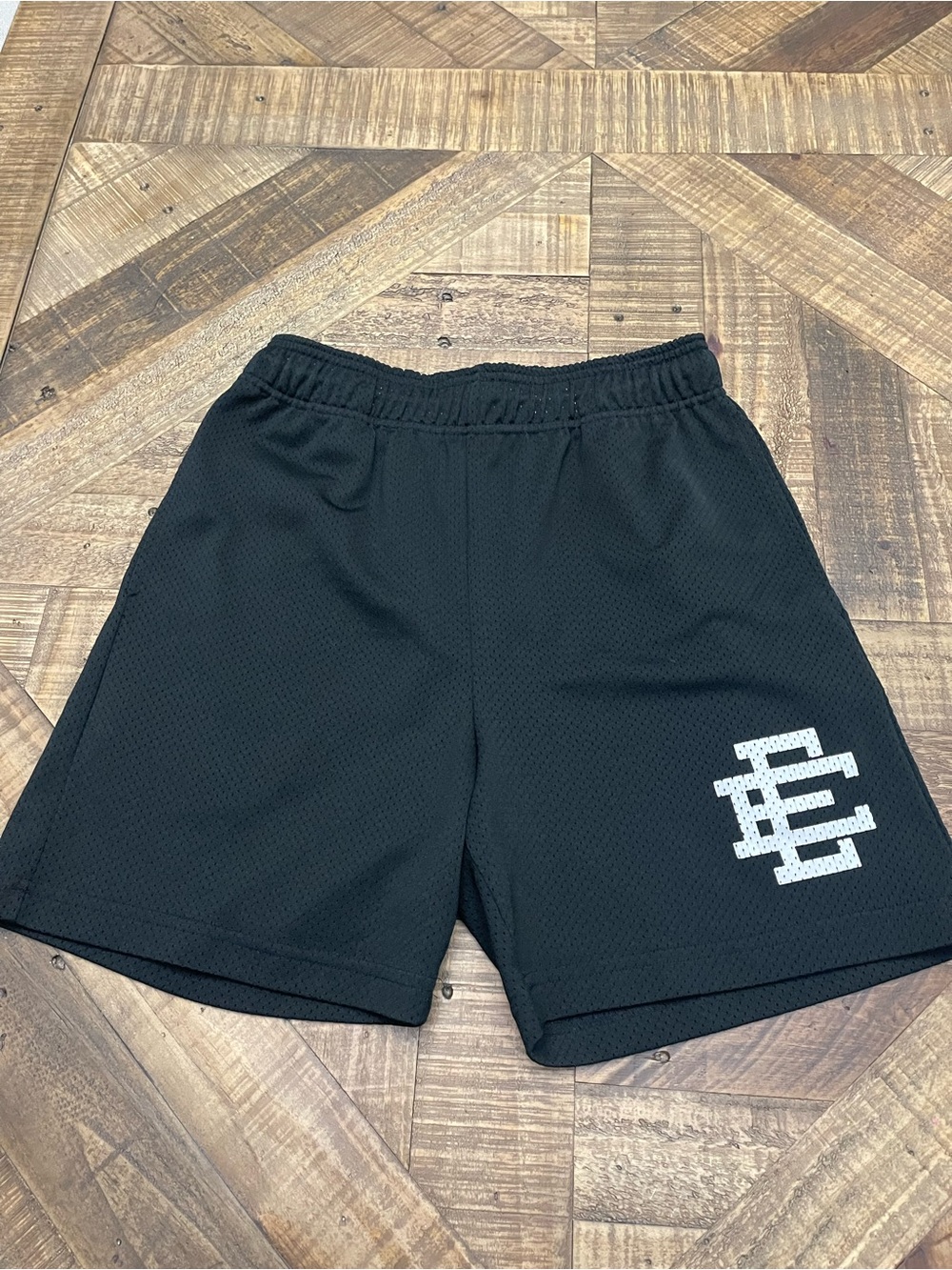 Eric Emanuel Black Mesh Athletic Shorts with White Logo